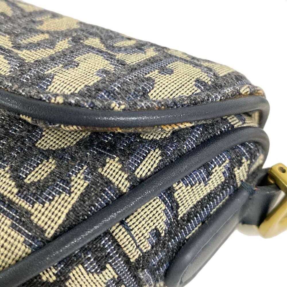 Christian Dior DIOR/ChristianDior Saddle Bag Handbag Navy Cream Jacquard Leather - Picture 12 of 15